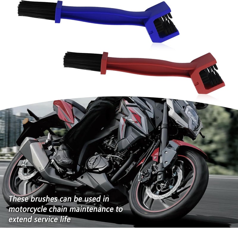 Stacool 2PCS Motorcycle Chain Brush,Double-Ended Motorcycle Chain Cleaner with Three-Sided and Long Bristles,Universal Motorcycle Chain Cleaning Kit for Motorcycle Bicycle Mountain Bike (1 Red + 1 Blue) - Image 5